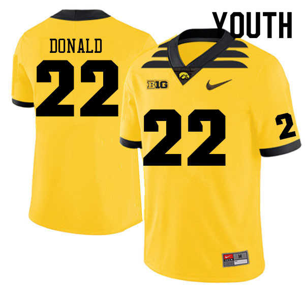 Youth #22 Nolan Donald Iowa Hawkeyes College Football Jerseys Sale-Gold